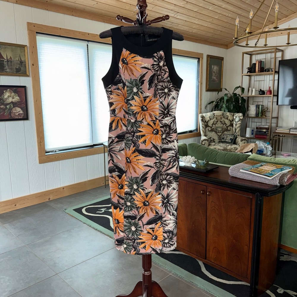 Black Halo Black & Gold Sunburst Bloom Pencil Dress - Contemporary Designer